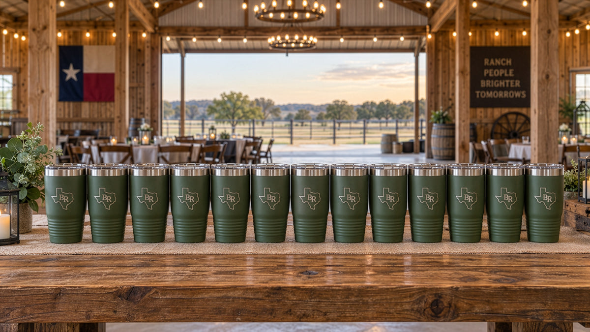 Matching custom logo tumblers for business gifts, Texas hill country