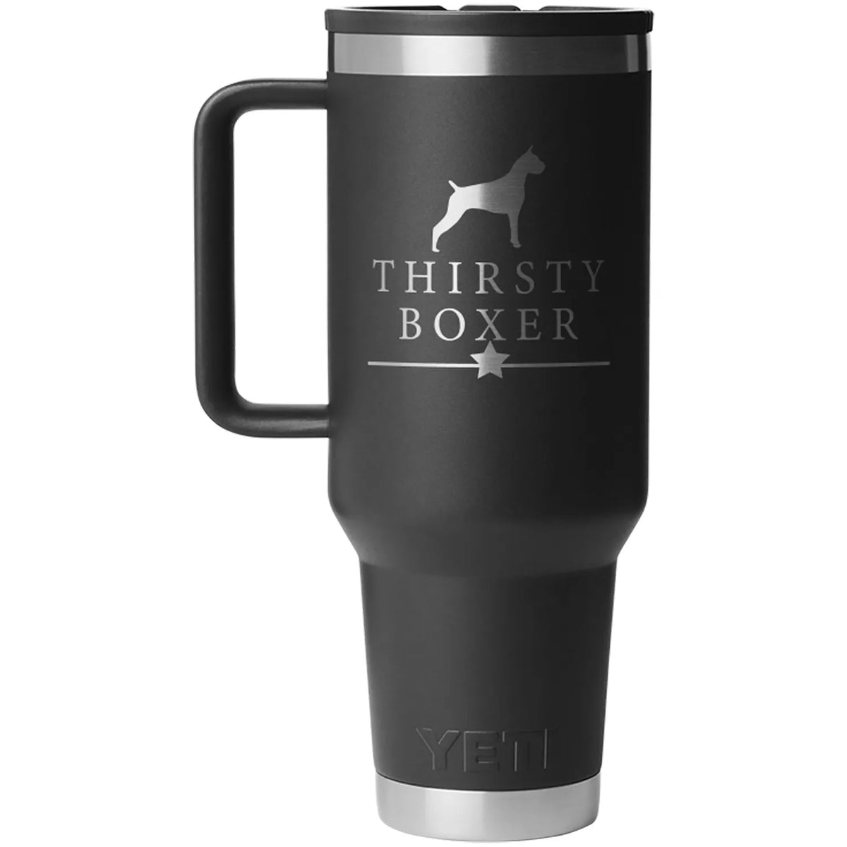 Personalized laser engraved YETI 40oz Rambler Travel Straw Mug in Black, custom name gift