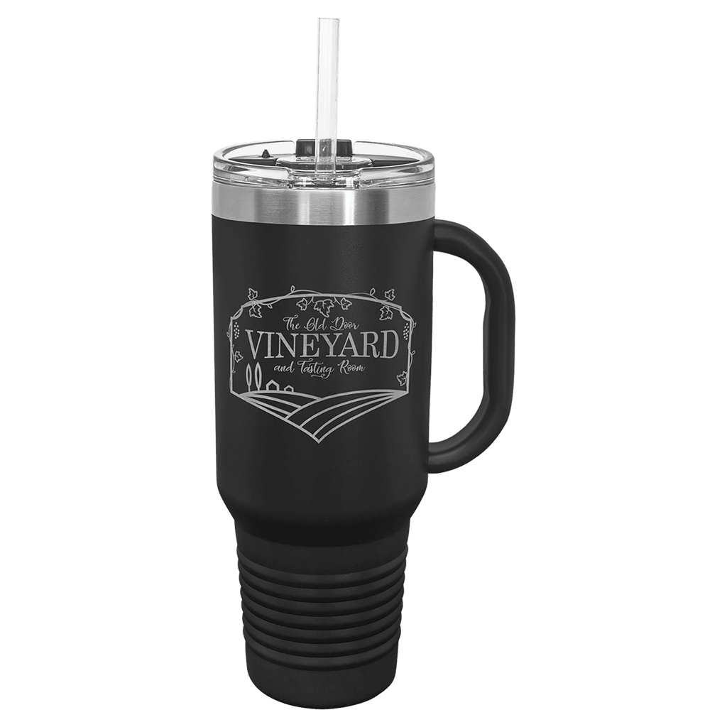 Personalized laser engraved Polar Camel 40oz Travel Mug with Straw in Black, custom name gift