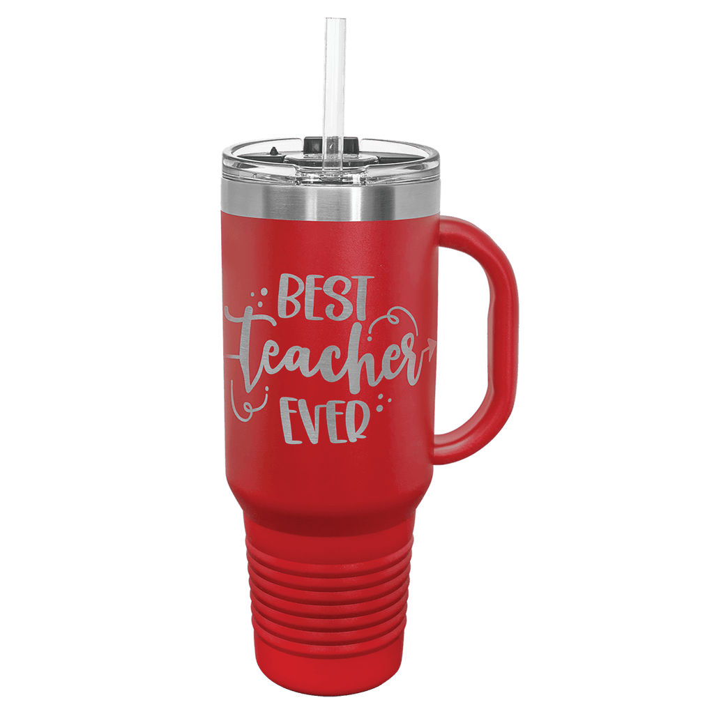 Personalized laser engraved Polar Camel 40oz Travel Mug with Straw in Red, custom name gift