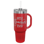 Personalized laser engraved Polar Camel 40oz Travel Mug with Straw in Red, custom name gift