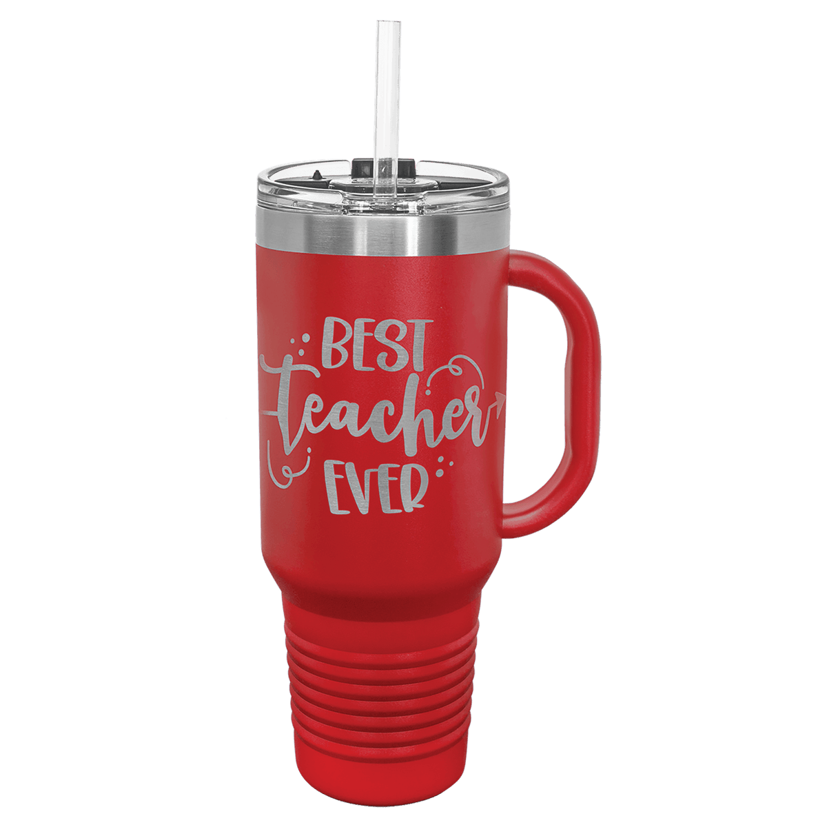 Personalized laser engraved Polar Camel 40oz Travel Mug with Straw in Red, custom name gift