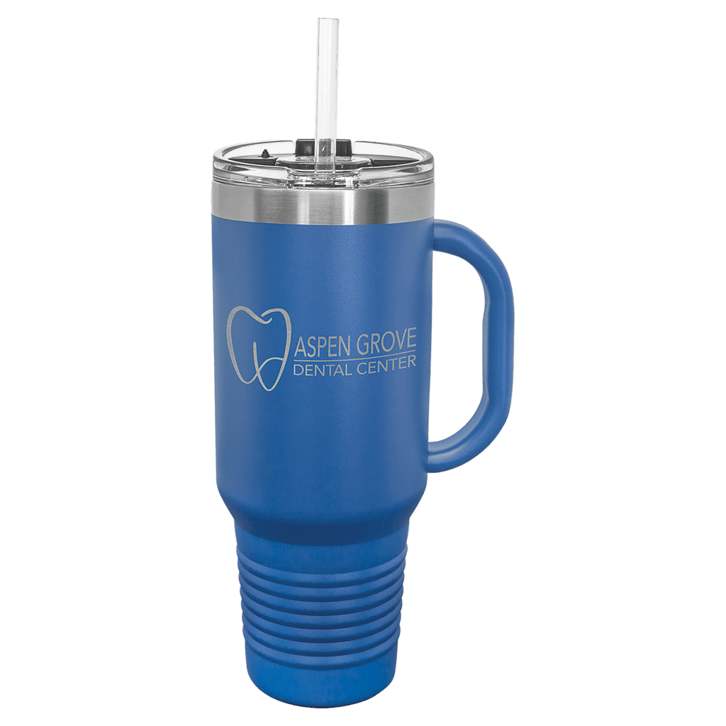 Personalized laser engraved Polar Camel 40oz Travel Mug with Straw in Royal Blue, custom name gift