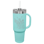 Personalized laser engraved Polar Camel 40oz Travel Mug with Straw in teal, custom name gift