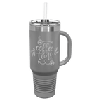 Personalized laser engraved Polar Camel 40oz Travel Mug with Straw in Gray, custom name gift