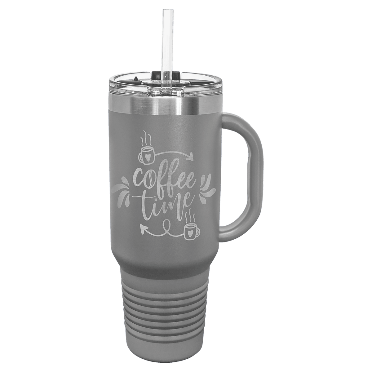 Personalized laser engraved Polar Camel 40oz Travel Mug with Straw in Gray, custom name gift