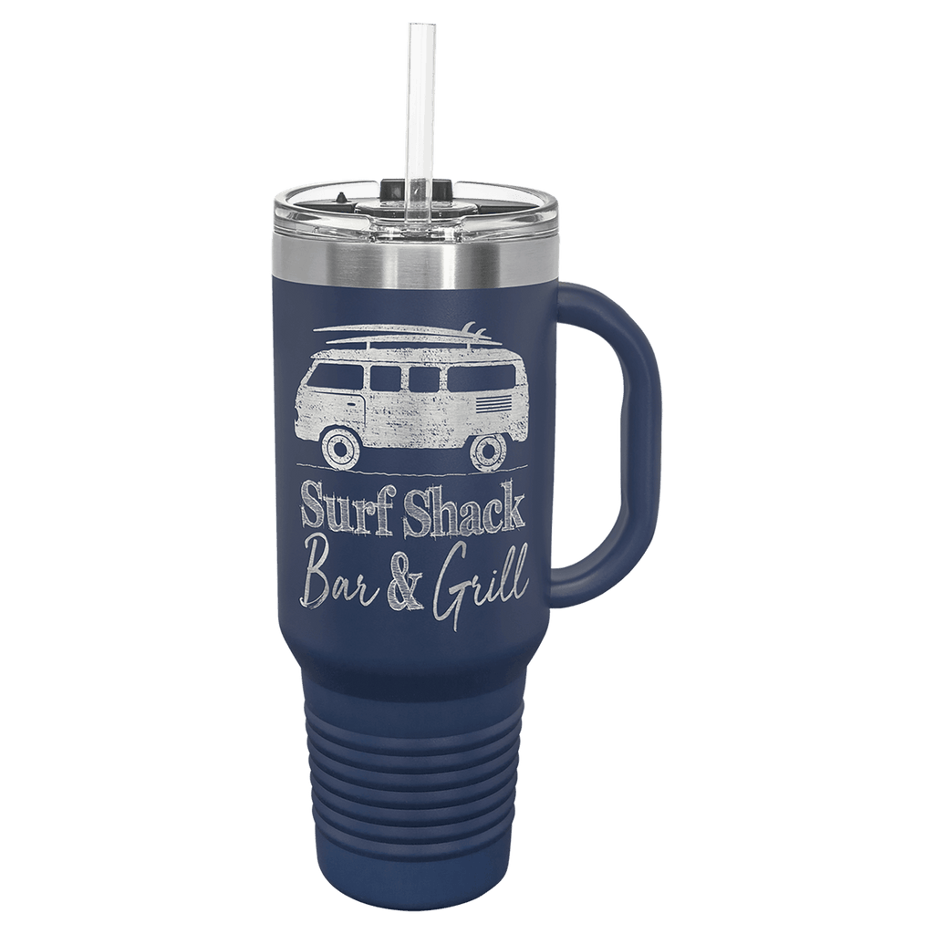 Personalized laser engraved Polar Camel 40oz Travel Mug with Straw in Navy, custom name gift