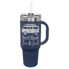 Personalized laser engraved Polar Camel 40oz Travel Mug with Straw in Navy, custom name gift