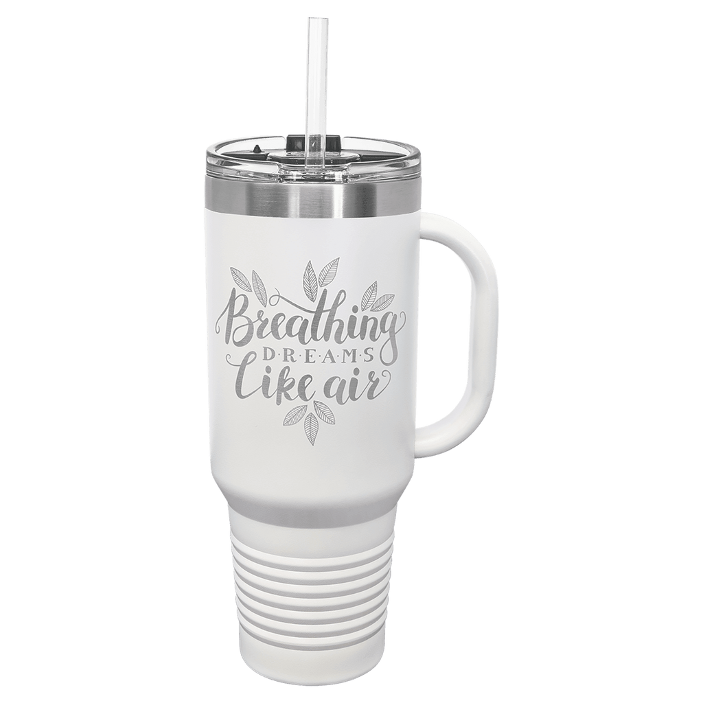 Personalized laser engraved Polar Camel 40oz Travel Mug with Straw in White, custom name gift