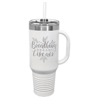 Personalized laser engraved Polar Camel 40oz Travel Mug with Straw in White, custom name gift