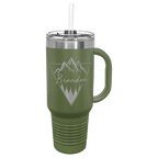 Personalized laser engraved Polar Camel 40oz Travel Mug with Straw in Olive Green, custom name gift