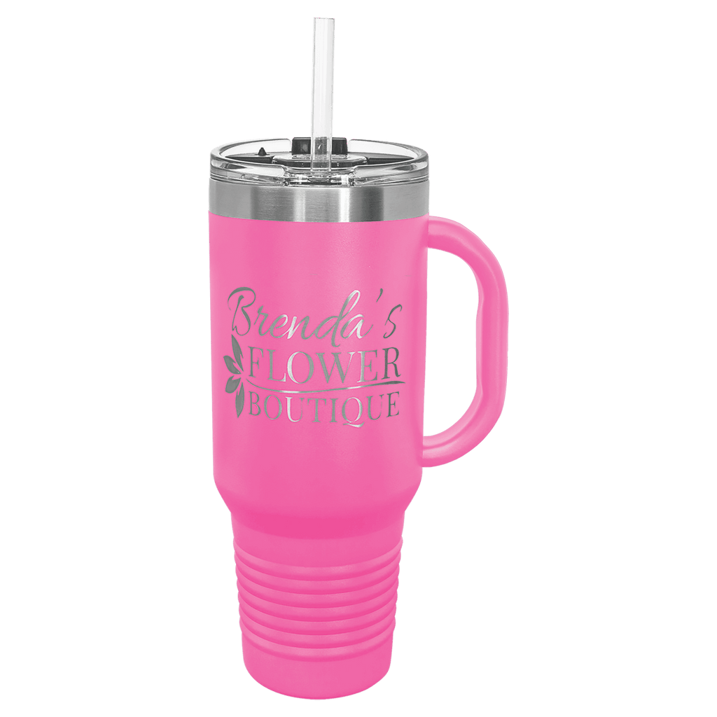 Personalized laser engraved Polar Camel 40oz Travel Mug with Straw in Pink, custom name gift