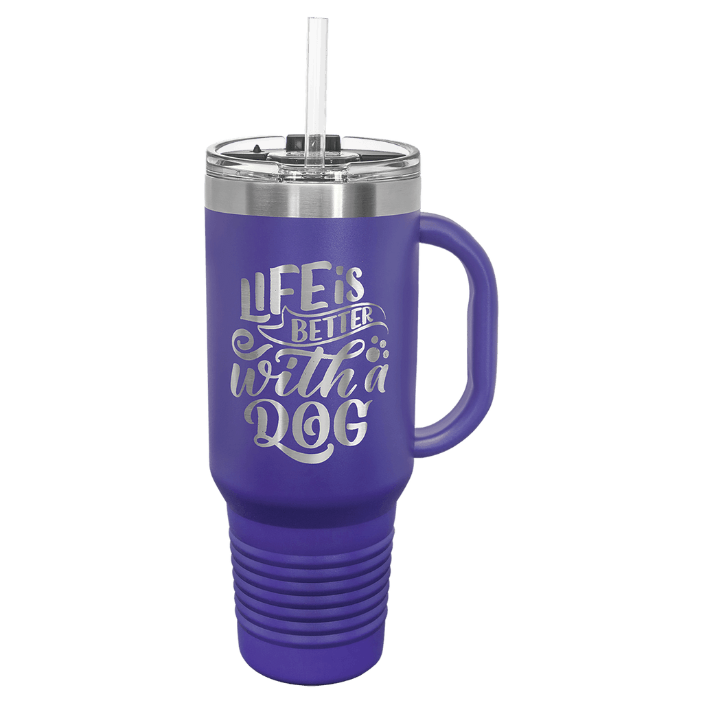 Personalized laser engraved Polar Camel 40oz Travel Mug with Straw in Purple, custom name gift