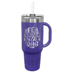 Personalized laser engraved Polar Camel 40oz Travel Mug with Straw in Purple, custom name gift