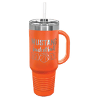 Personalized laser engraved Polar Camel 40oz Travel Mug with Straw in Orange, custom name gift