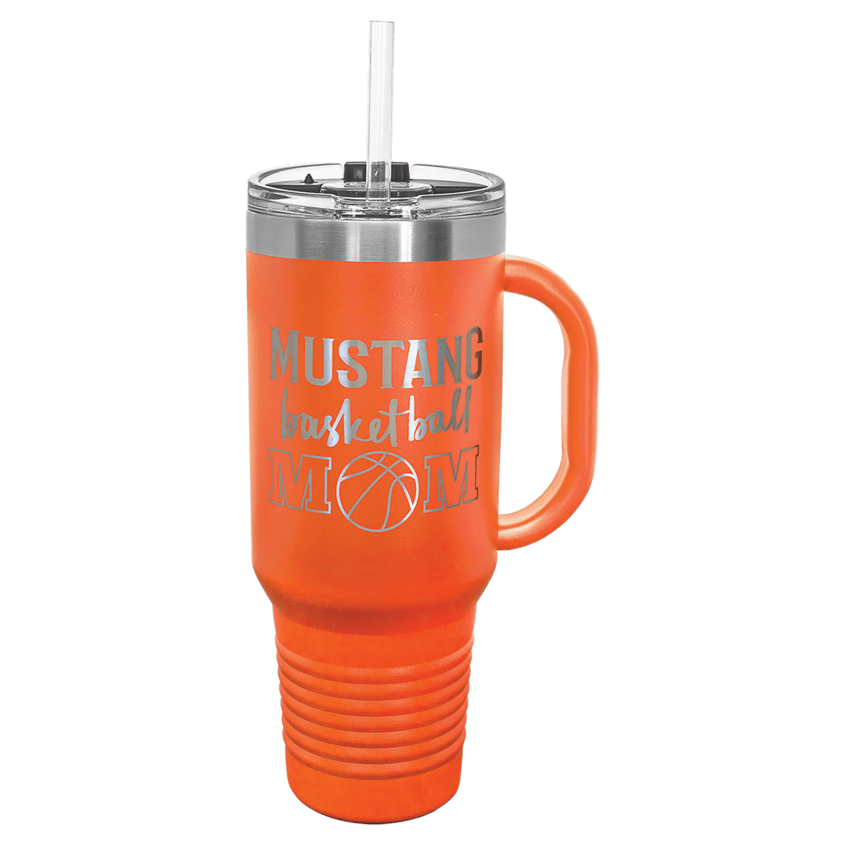 Personalized laser engraved Polar Camel 40oz Travel Mug with Straw in Orange, custom name gift