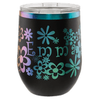Personalized laser engraved Polar Camel 12oz Wine Tumbler in Black/ Prism, custom name gift