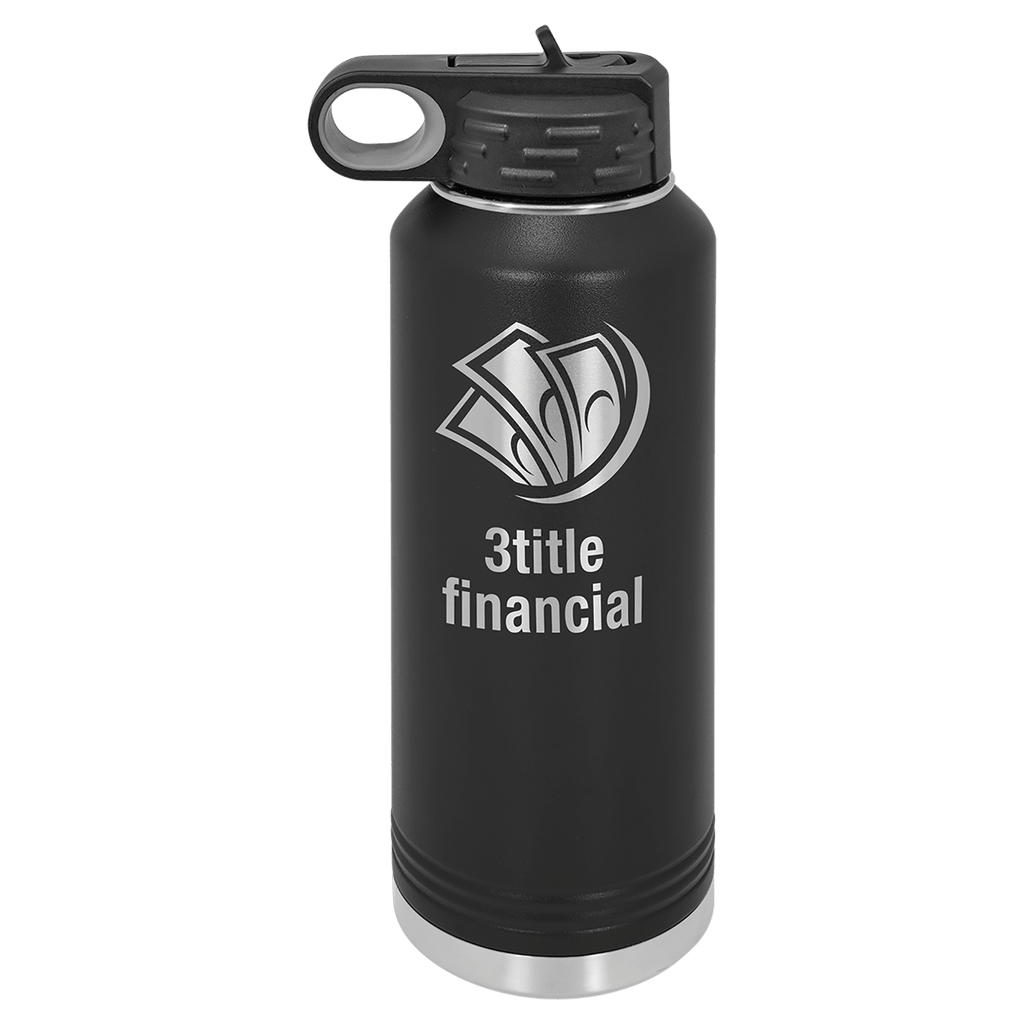Personalized laser engraved Polar Camel 40oz Water Bottle in Black, custom name gift