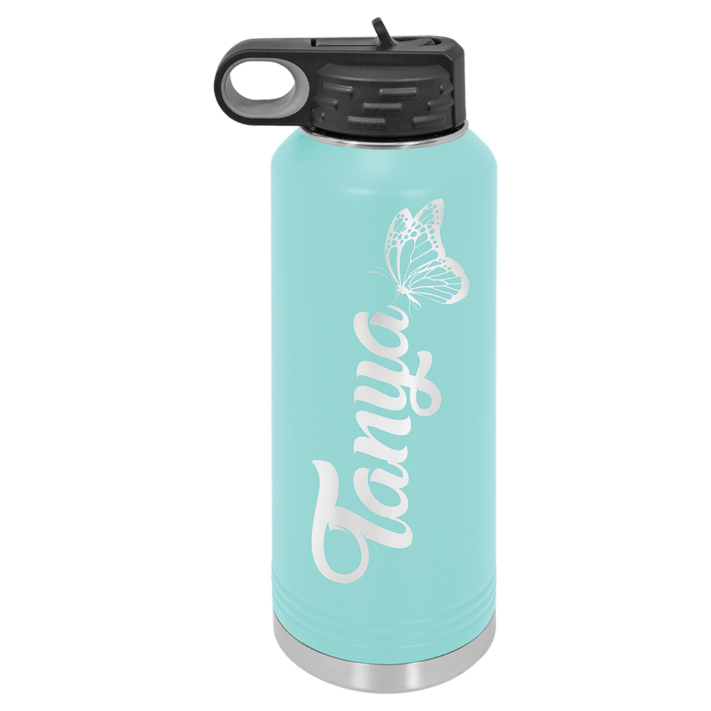 Personalized laser engraved Polar Camel 40oz Water Bottle in teal, custom name gift