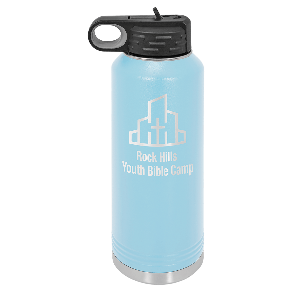 Personalized laser engraved Polar Camel 40oz Water Bottle in Light Blue, custom name gift