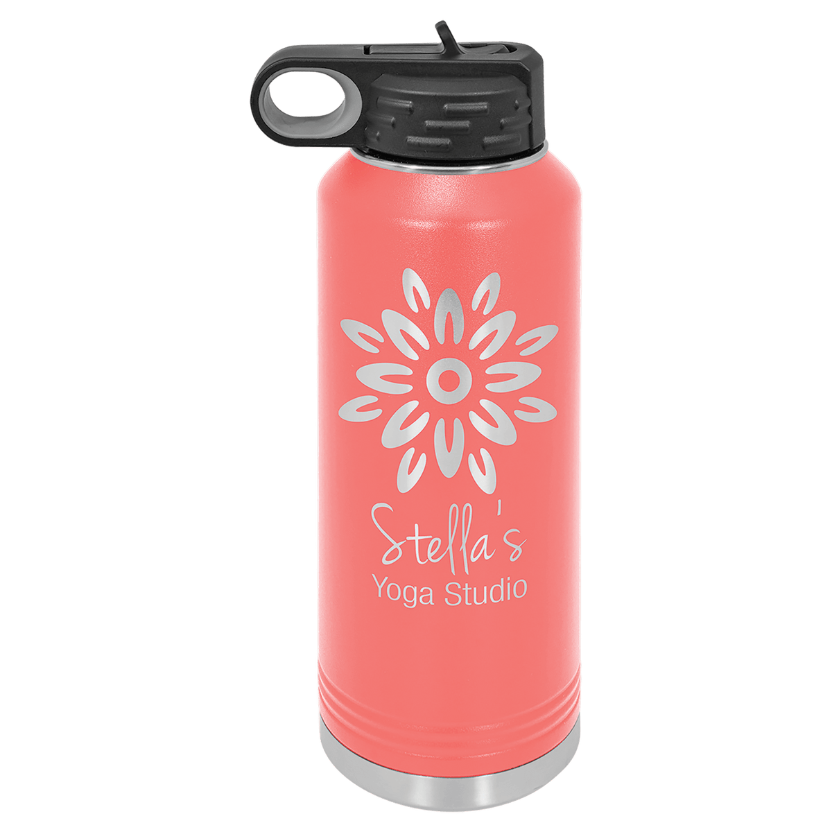 Personalized laser engraved Polar Camel 40oz Water Bottle in Coral, custom name gift