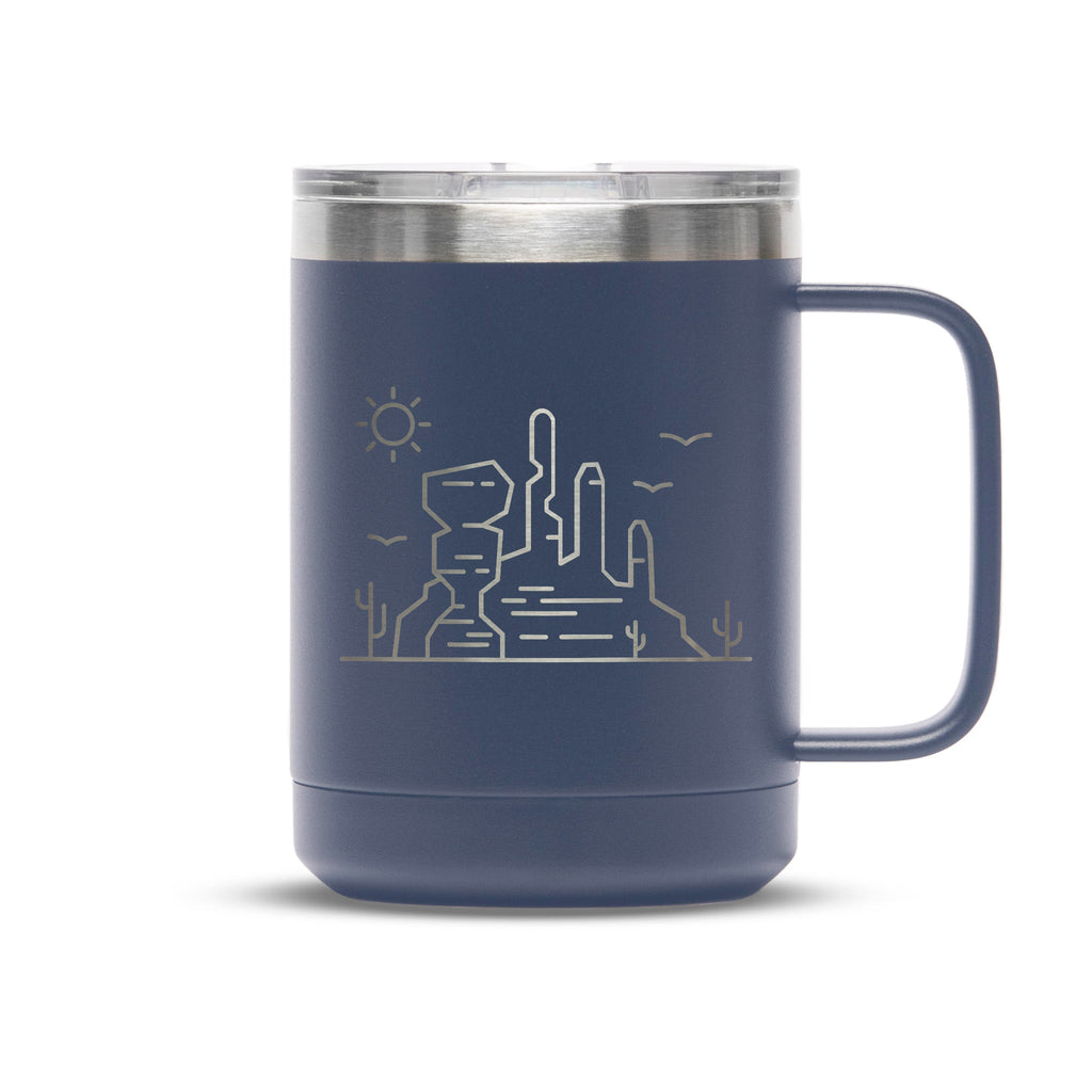 Personalized laser engraved Polar Camel 15oz Coffee Mug in Navy, custom name gift