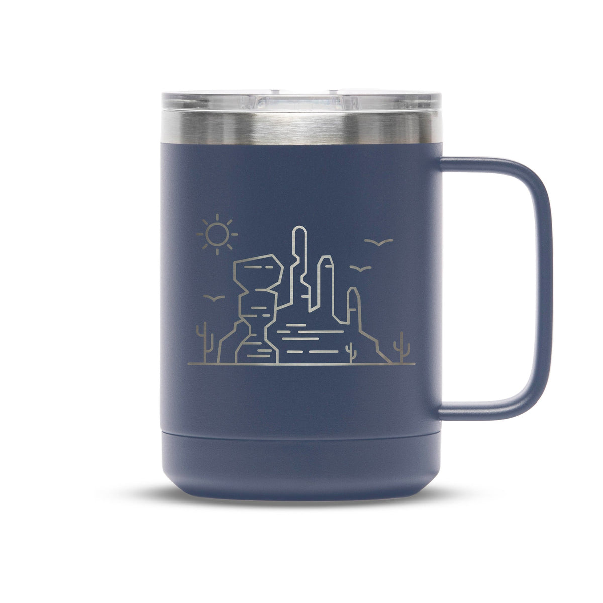 Personalized laser engraved Polar Camel 15oz Coffee Mug in Navy, custom name gift