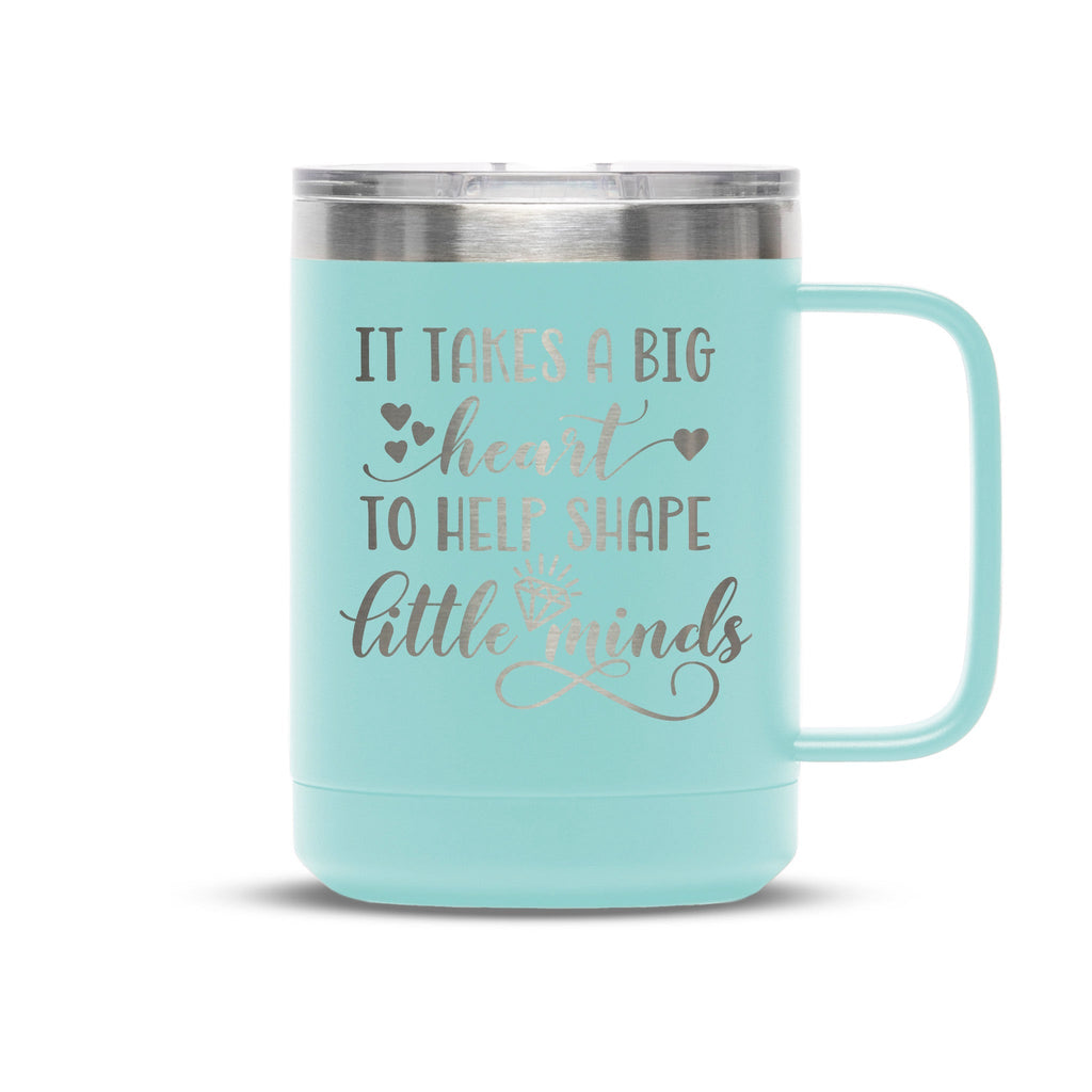 Personalized laser engraved Polar Camel 15oz Coffee Mug in teal, custom name gift