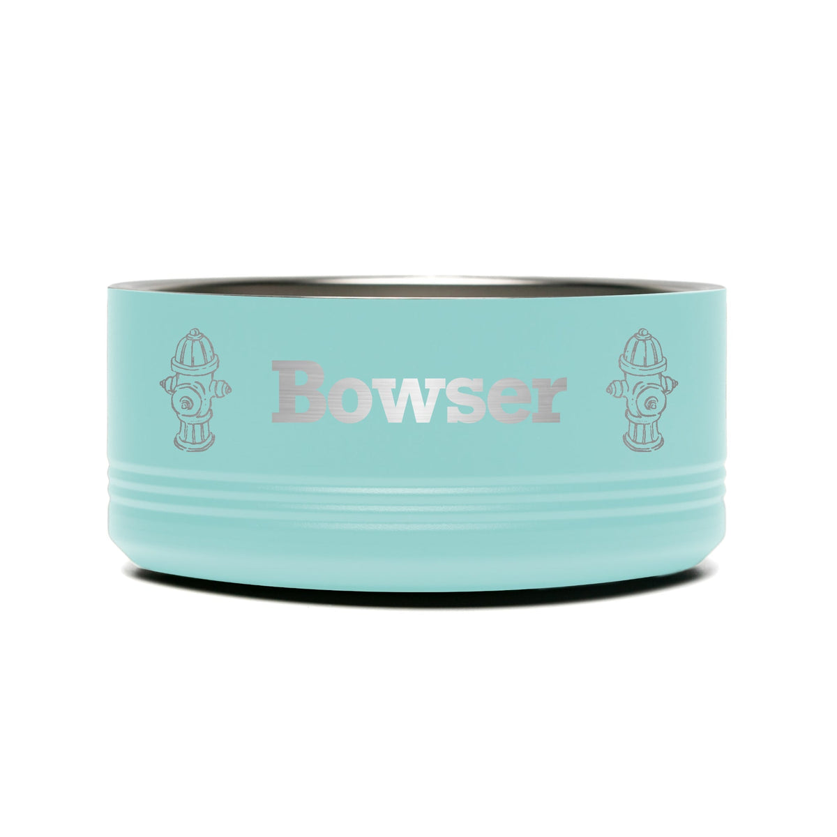 Personalized laser engraved Polar Camel 32oz Dog Bowl in teal, custom name gift