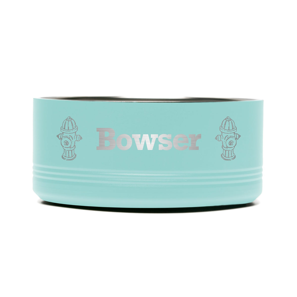 Personalized laser engraved Polar Camel 64oz Dog Bowl in teal, custom name gift