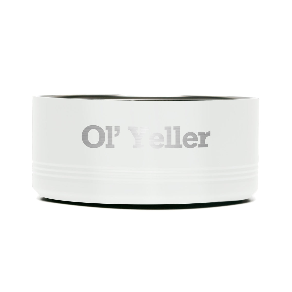 Personalized laser engraved Polar Camel 64oz Dog Bowl in White, custom name gift