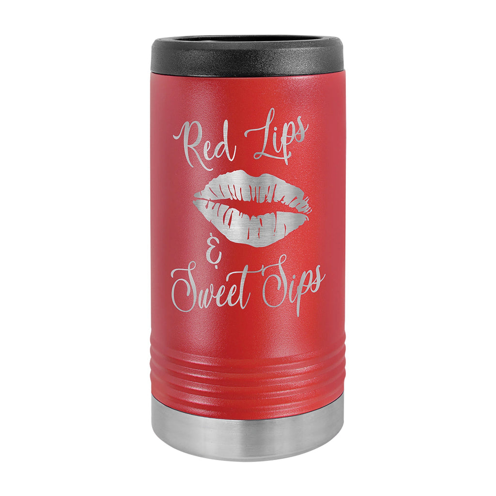 Personalized laser engraved Polar Camel 12oz Slim Can Cooler in Red, custom name gift