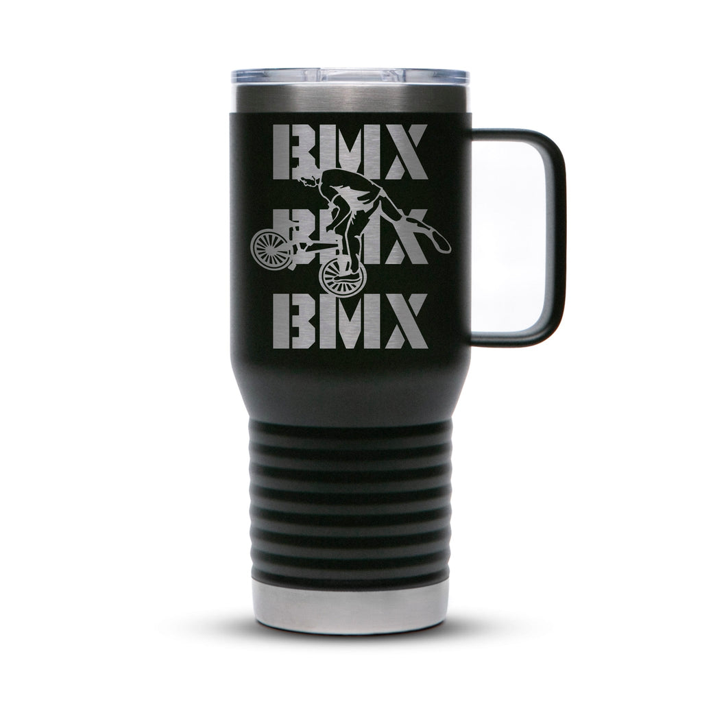 Personalized laser engraved Polar Camel 20oz Travel Mug in Black, custom name gift