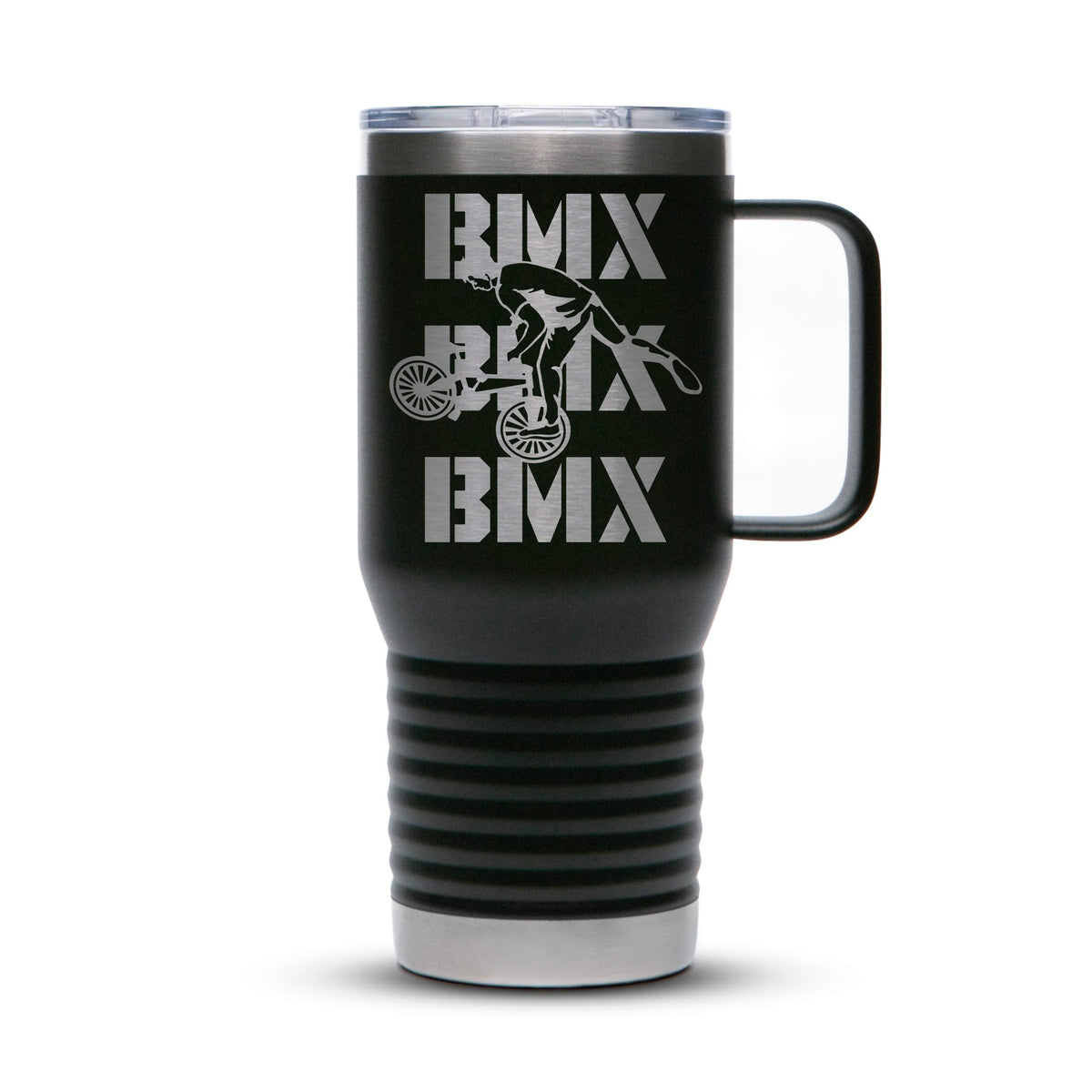 Personalized laser engraved Polar Camel 20oz Travel Mug in Black, custom name gift