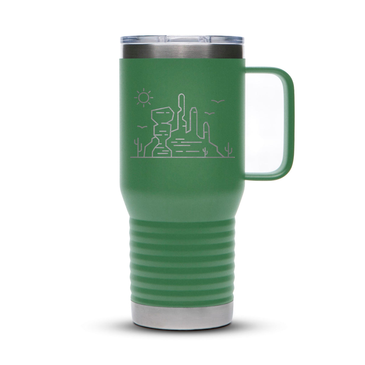 Personalized laser engraved Polar Camel 20oz Travel Mug in Green, custom name gift