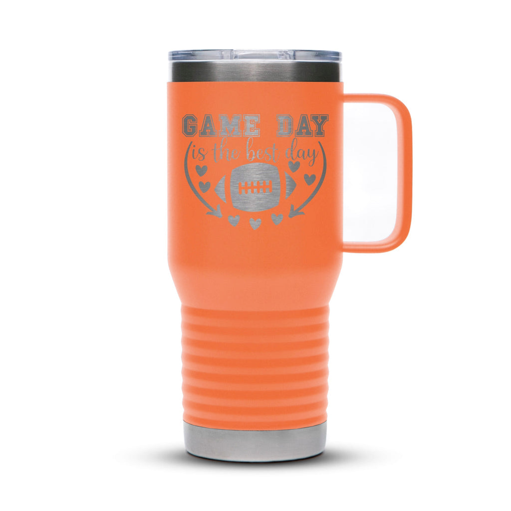 Personalized laser engraved Polar Camel 20oz Travel Mug in Orange, custom name gift