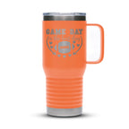 Personalized laser engraved Polar Camel 20oz Travel Mug in Orange, custom name gift