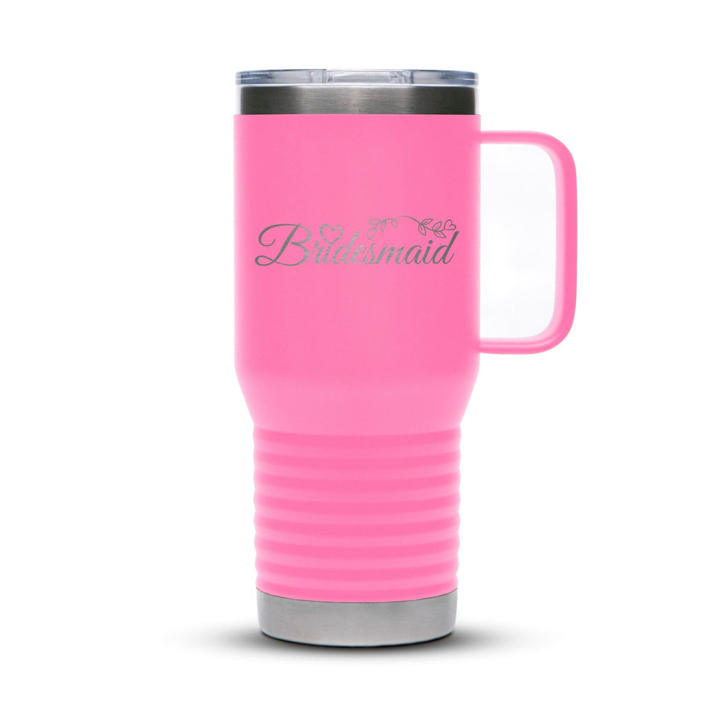 Personalized laser engraved Polar Camel 20oz Travel Mug in Pink, custom name gift