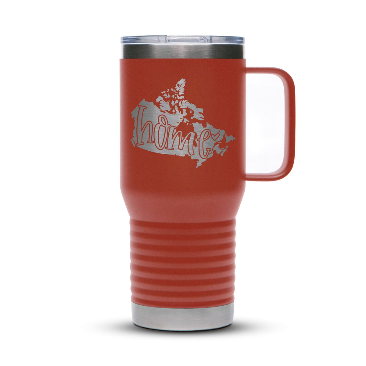 Personalized laser engraved Polar Camel 20oz Travel Mug in Red, custom name gift