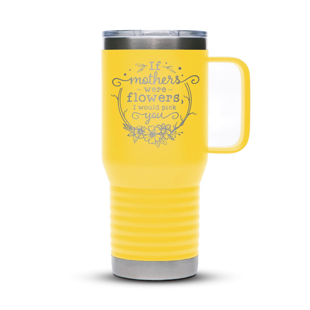 Personalized laser engraved Polar Camel 20oz Travel Mug in Yellow, custom name gift