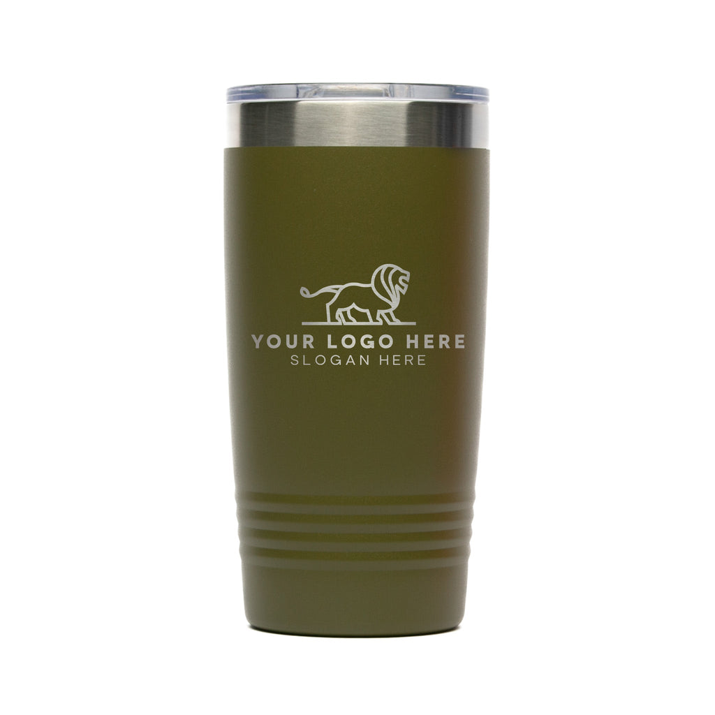 Personalized laser engraved Polar Camel 20oz Tumbler in Olive Green, custom name gift