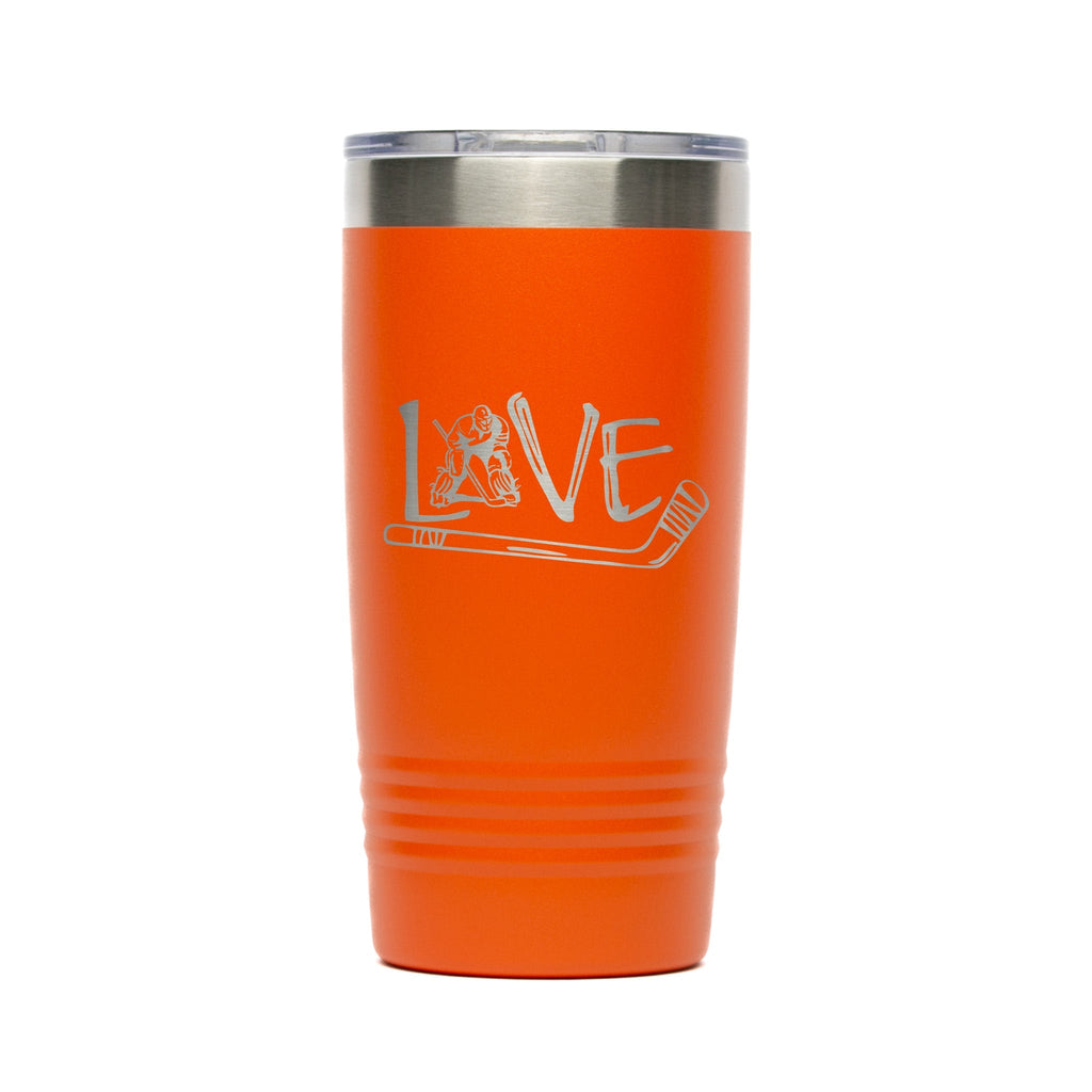 Personalized laser engraved Polar Camel 20oz Tumbler in Orange, custom name gift