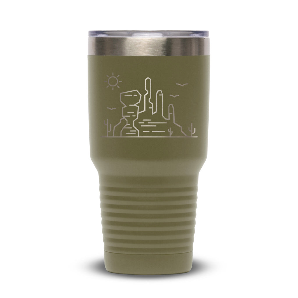 Personalized laser engraved Polar Camel 30oz Tumbler in Olive Green, custom name gift