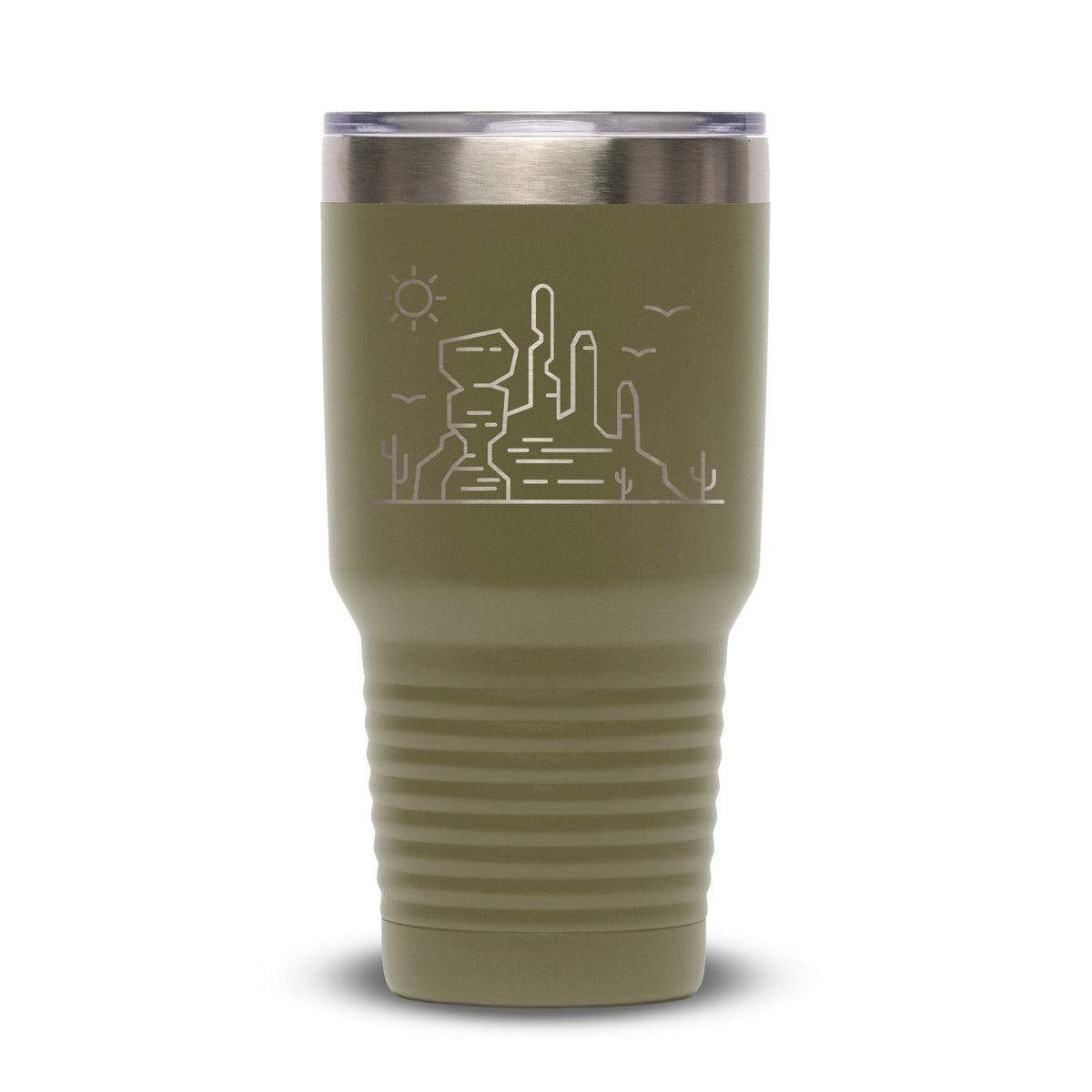 Personalized laser engraved Polar Camel 30oz Tumbler in Olive Green, custom name gift