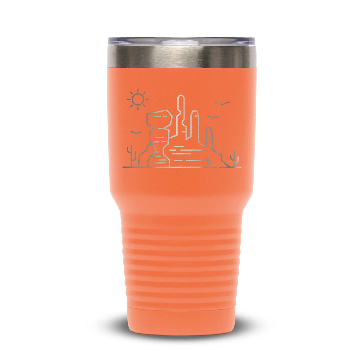 Personalized laser engraved Polar Camel 30oz Tumbler in Orange, custom name gift