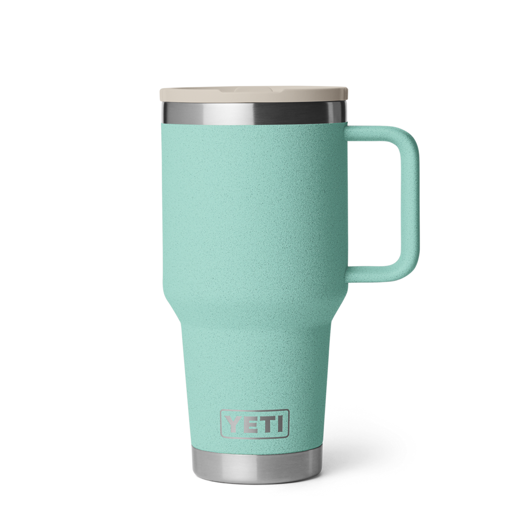 Personalized laser engraved YETI 30oz Rambler Travel Straw Mug in Sea Stone, custom name gift