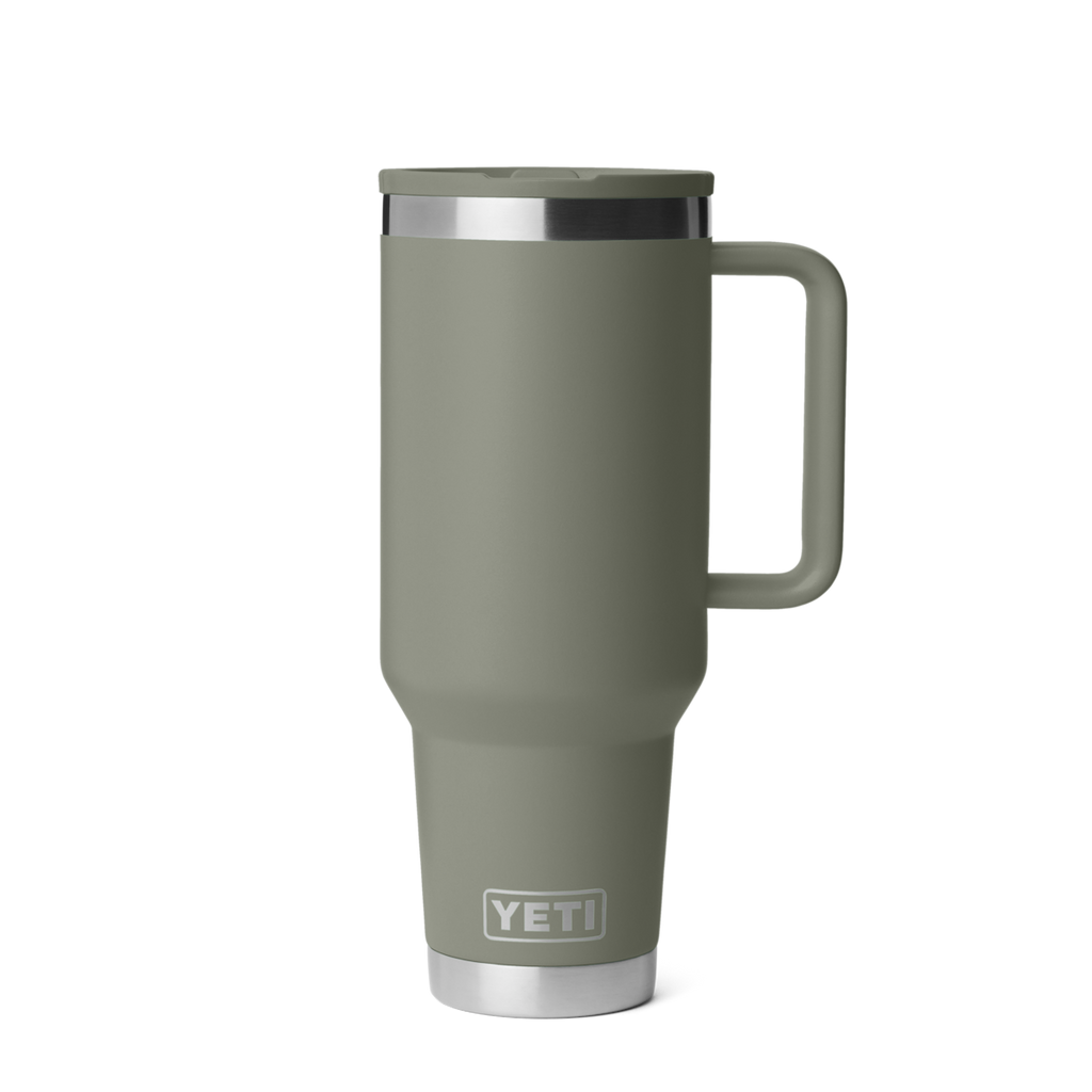 Personalized laser engraved YETI 40oz Rambler Travel Straw Mug in Pampa Green, custom name gift