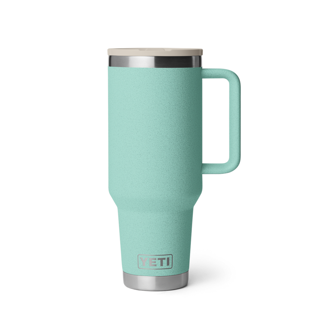 Personalized laser engraved YETI 40oz Rambler Travel Straw Mug in Sea Stone, custom name gift