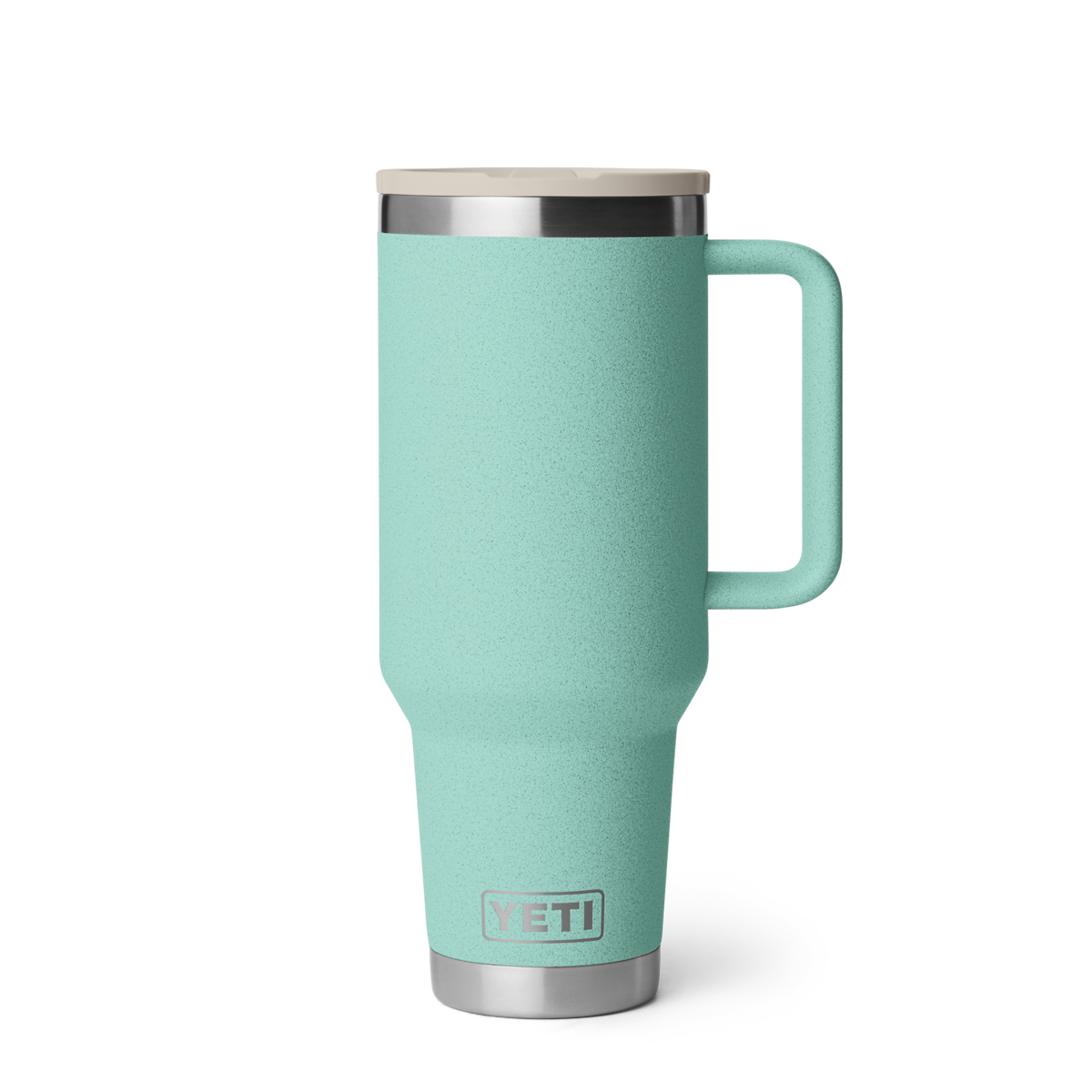 Personalized laser engraved YETI 40oz Rambler Travel Straw Mug in Sea Stone, custom name gift