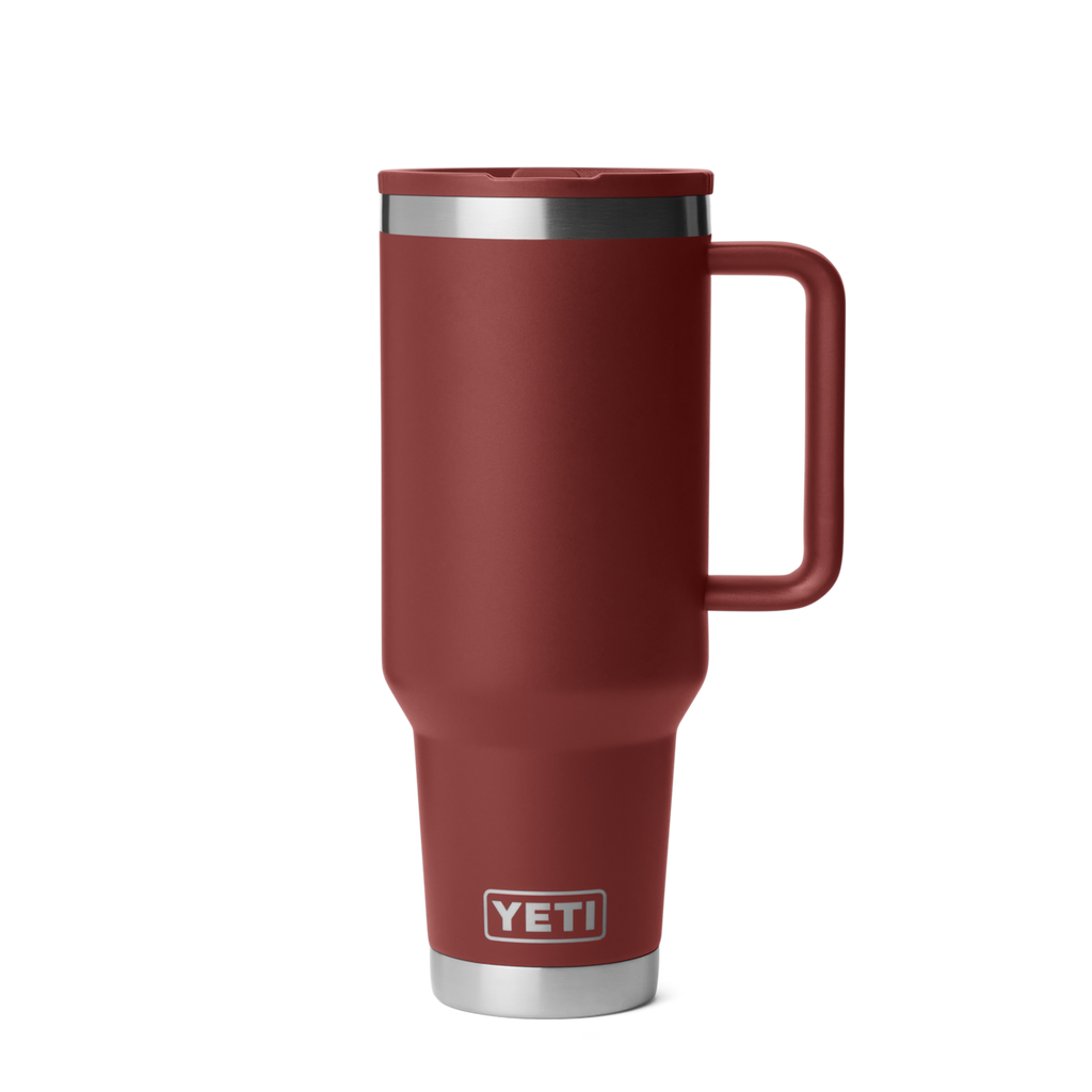 Personalized laser engraved YETI 40oz Rambler Travel Straw Mug in Stag Red, custom name gift